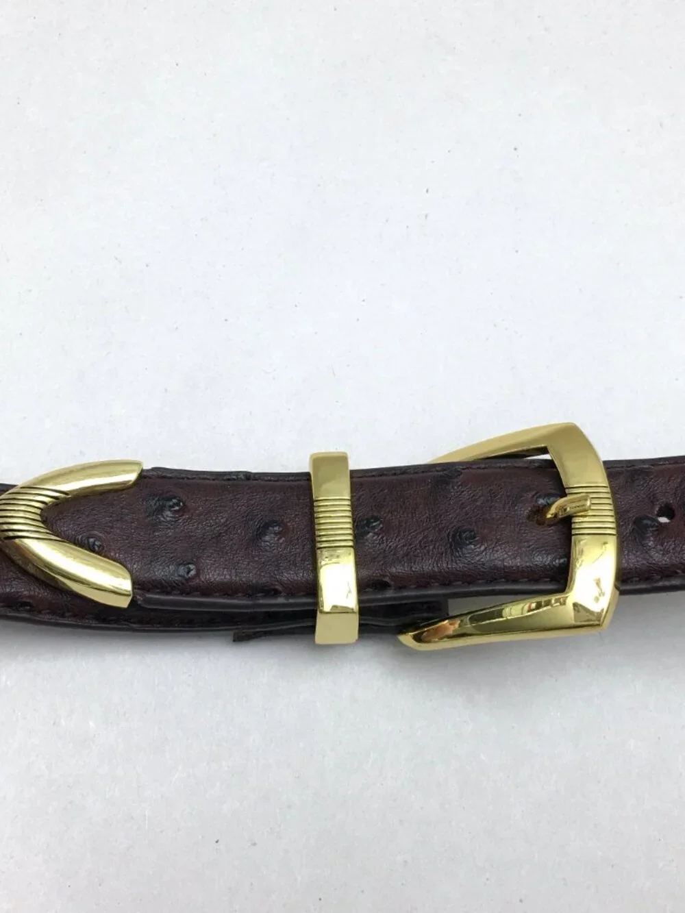 Men's Brown Leather Belt Faux Ostrich Pattern Gold Tone Buckle Size 4XL